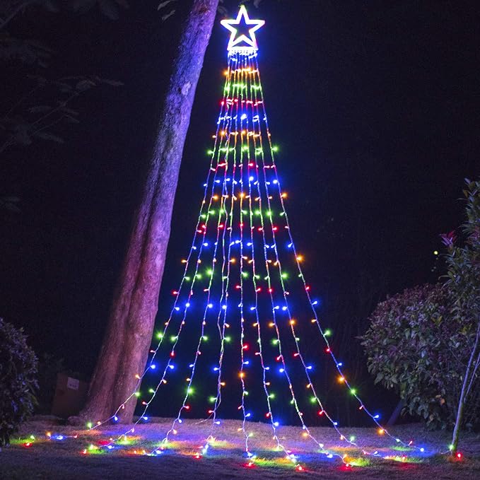 Christmas Decorations, Outdoor Christmas Lights, 320 LED Outdoor Christmas Tree String Lights with 12" Star Toppers [8 Modes& Waterproof] for Xmas New Year Holiday Decor (Multicolor)