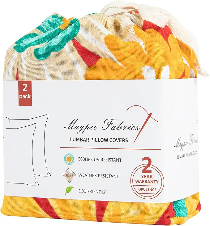 Magpie Fabrics Pack of 2 Outdoor Lumbar Pillow Case Covers 12"x20", Waterproof Rectangular Throw Pillowcase Shell Decorative Sham for Patio Garden Couch - Embry Red Hibiscus