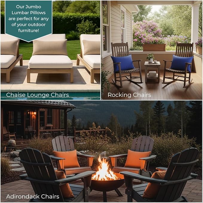 RSH Décor - Jumbo Lumbar Throw Pillows – Set of 2 | 26" x 16" | Indoor Outdoor Use – Patio, Lounge, Adirondack, Deck | Water & Fade-Resistant | Includes Down-Alternative Inserts | Canvas Burgundy