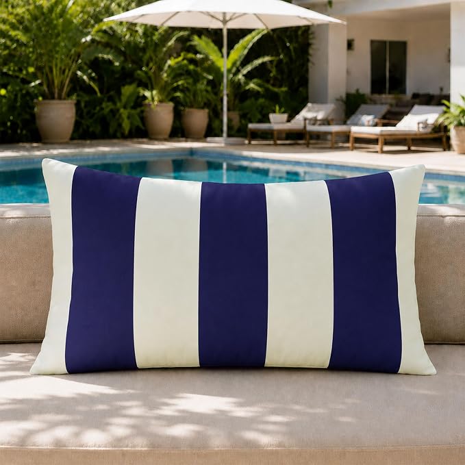Allorry Lumbar Pillow Cover 12x20 Navy Blue Striped Decoration Throw Pillow Covers for Spring Summer Outdoor Waterproof Garden Patio Furniture Sofa Bed Home Decor JB016-A12