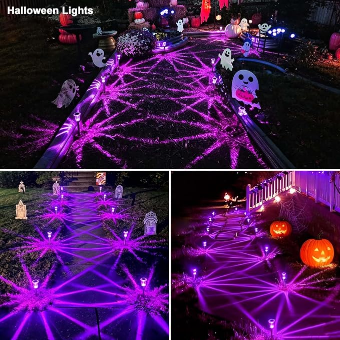 Halloween Solar Lights Outdoor 10 Pack LED Purple Pathway Lights | Waterproof Halloween Decorations Outdoor for Yard Garden Walkway Outside Driveway Landscape Path, Auto On/Off, Spike Pattern