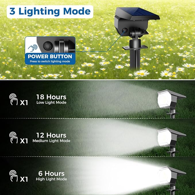 2 Pack Solar Spot Lights Outdoor Waterproof, Landscape Spotlights | Cool White, Solar Powered, Auto On/Off, Lighting for Outside Pathway Yard Lawn Flag Garden Walkway Pathway