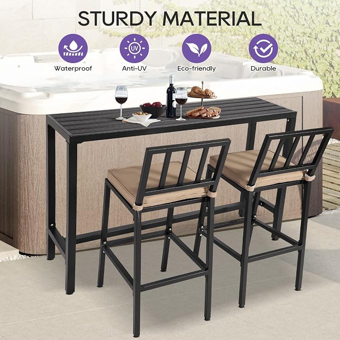 Outdoor Bar Table, 63" Black Patio Counter Height Bar Table, Outdoor Console Table with Weather Resistant Waterproof Top for Hot Tub, Balcony, Garden, Yard, Poolside,Black (Black, 63")