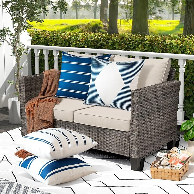 OTOSTAR Decorative Outdoor Throw Pillow Covers 16x16 Inch Waterproof Geometry Pillow Cover Garden Cushion Case Patio Outdoor Pillows Shell for Couch Indoor Tent Furniture Balcony Set of 4 (Navy Blue)