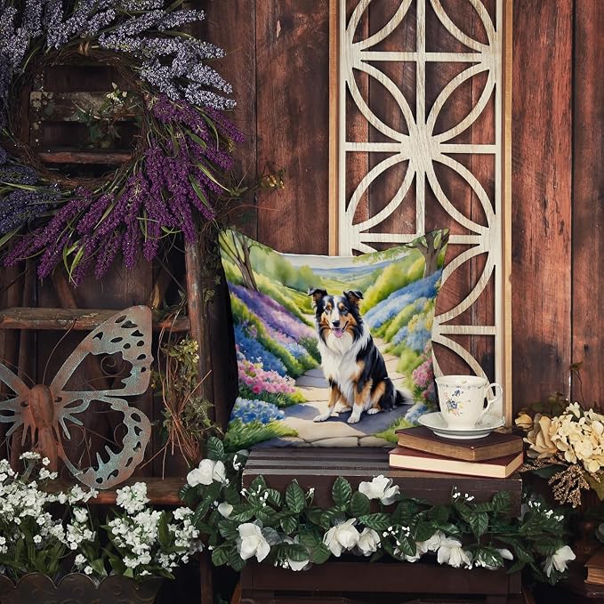 Caroline's Treasures Collie Spring Path Throw Pillow Machine Washable, Indoor Outdoor Decorative Pillow for Couch, Bed or Patio, 18Hx18W