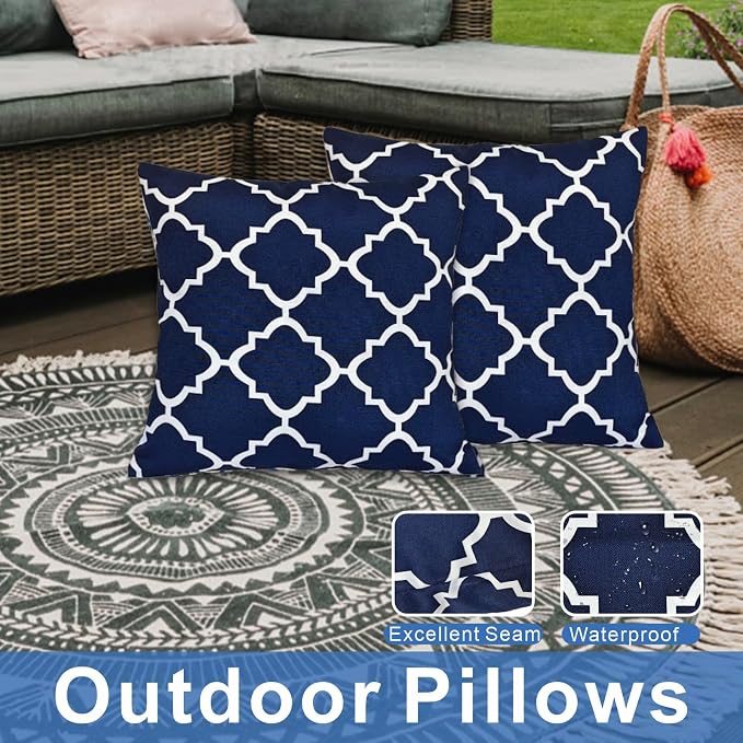 JMGBird Navy Blue Outdoor Pillows Waterproof Outdoor Pillow Cover with Insert