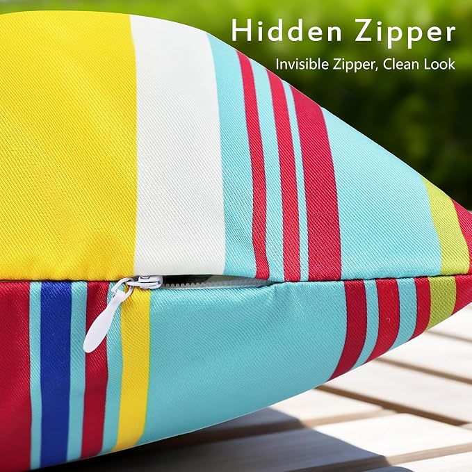 Waterproof Outdoor Pillow Covers 12x20 Inch Set of 2, Orange and Red Stripe Decorative Colorful Throw Pillow Cover, Modern Farmhouse Cushion Cases for Patio Garden Porch Balcony Couch Sofa