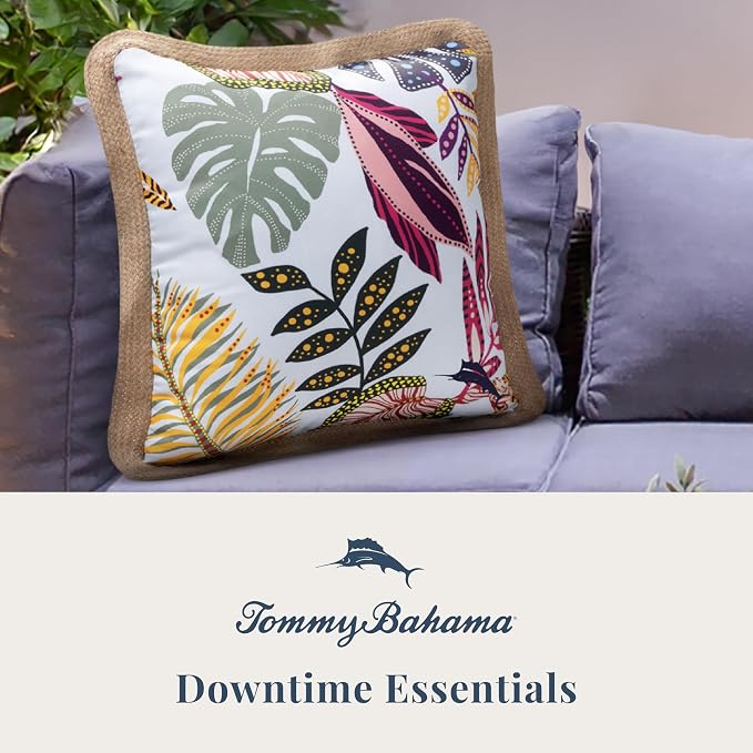 Tommy Bahama 18" x 18" Indoor/Outdoor Pillows, Pack of 2, Palms Aqua | Water-Resistant, Fade-Resistant Cushions with Inserts, Reversible Covers For Patio, Poolside And Garden Seating