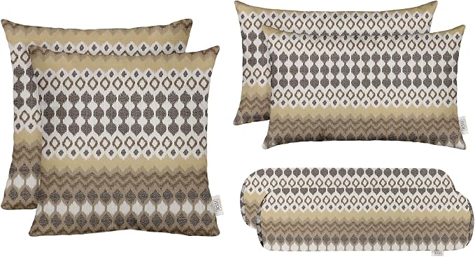 RSH DECOR: 6-Pack Pillow Set | Performance Fabric |Water & Fade-Resistant| 17" Square, 20"x12" Lumbar, 20"x6" Neck Roll | Outdoor Pillows for Patio | Made in USA (Divide Leaf Toffee)