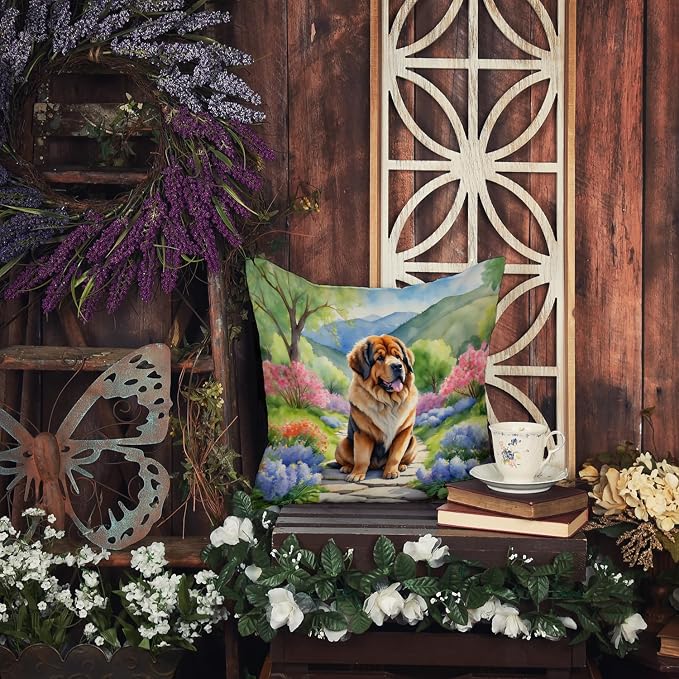 Caroline's Treasures Tibetan Mastiff Spring Path Throw Pillow Machine Washable, Indoor Outdoor Decorative Pillow for Couch, Bed or Patio, 14Hx14W