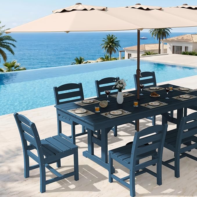 KINGYES Outdoor Armless Dining Chairs Set of 2,All-Weather HDPE Patio Chairs for Backyard,Pooside,Blue