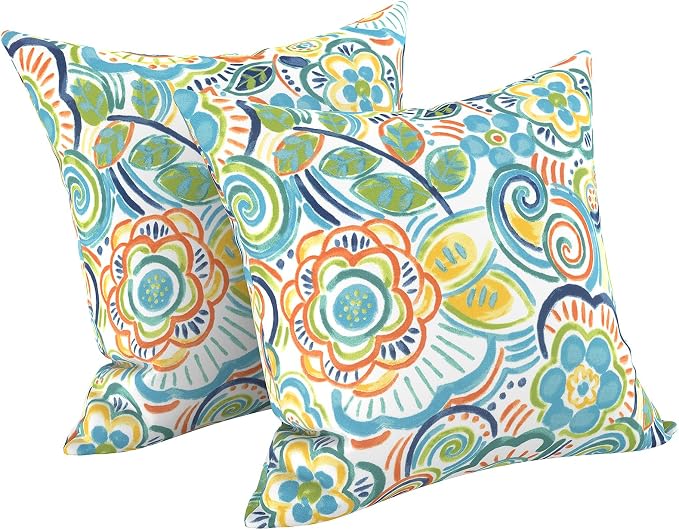 LVTXIII Outdoor/Indoor Throw Pillows, Decorative Throw Pillows with Inserts, 18"x18" Square Pillows for Bed, Couch, Sofa and Patio Furniture, Set of 2, Flower Blue