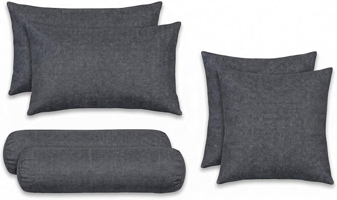 RSH DECOR: 6-Pack Pillow Set | Sunbrella Performance Fabric |Water & Fade-Resistant| 17" Square, 20"x12" Lumbar, 20"x6" Neck Roll | Outdoor Pillows for Patio Furniture | Made in USA (Sancy Denim)