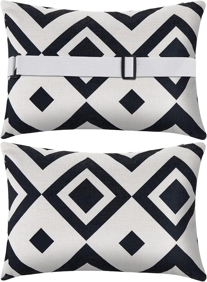 Juexica 2 Pack Chaise Lounge Pillow with Strap Outdoor Waterproof Beach Chair Neck Headrest Pillow Adjustable Elastic Band for Hammock Lumbar Recliner Pillows for Patio Pool Chair(Stripe Style)