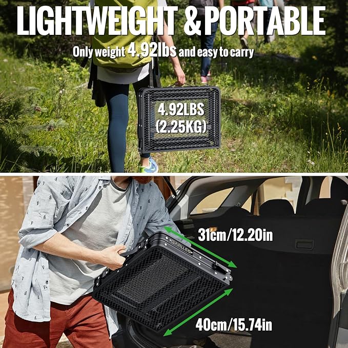 GARLLEN 2ft Folding Grill Table Max Capacity 66lbs, 3-Height Adjustable Folding Camping Table with Heat-Resistant Mesh Tabletop, Portable Aluminum Picnic Tables for BBQ, Outdoor, 22.8" L x 15.7" W