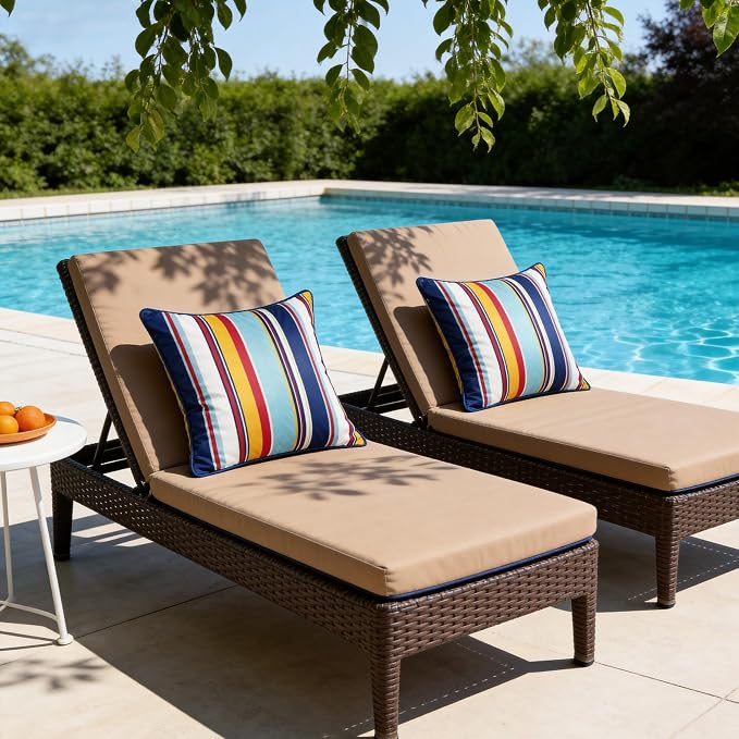Waterproof Outdoor Pillow Covers 18x18 Inch Set of 2, Colorful Stripe Decorative Throw Pillow Cover with Piping, Modern Farmhouse Cushion Cases for Summer Patio Garden Porch Balcony Beach