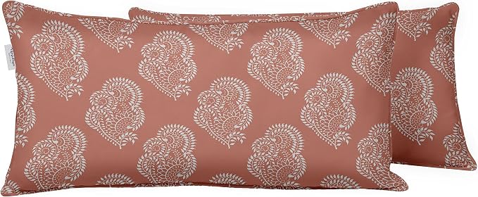 Indoor/Outdoor Polyester Fabric Lumbar Pillow Cover, All-Weather Waterproof Rectangular Cushion Case for Patio Furniture, 12 x 20 Set of 2 - Block-24