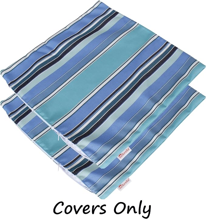 Outdoor/Indoor Sunbrella Throw Pillow Cover Only Square Set of 2 Pieces 16 inch x 16 inch Dolce Oasis Stripe - Insert Not Included, Teal