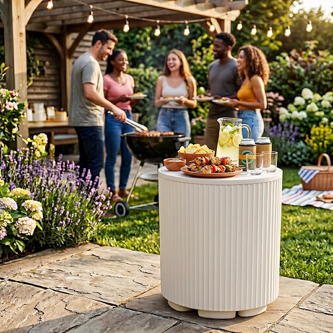 Outdoor Cooler Side Table, 2-in-1 Portable Ice Chest Side Table, Cooler Table All Weather Resistant for Patio & Parties & Picnics & Beach & BBQ