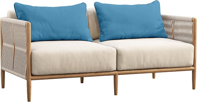 Indoor/Outdoor Polyester Fabric Lumbar Pillow Cover, All-Weather Waterproof Rectangular Cushion Case for Patio Furniture, 12 x 20 Set of 2 -Medium Blue