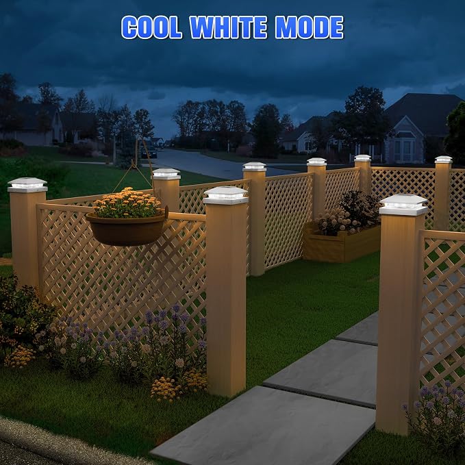 APONUO Solar Post Cap Lights for 4x4 Posts - IP64 Waterproof, 6500K LED, No-Wire Fence Lights & Deck Lights for Patio Garden Yard Patio, Black-Cool White, 12 Pack