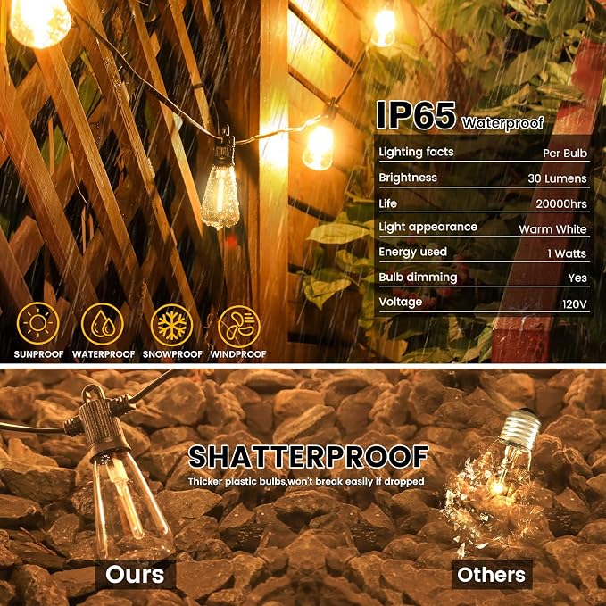 Zuske Outdoor Patio String Lights, 240FT LED with 120+4 ST38 Vintage Edison Bulbs, Waterproof Connectable Hanging Lights for Outside Backyard Bistro Porch (120FTx2)