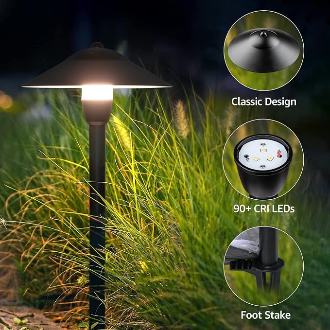 SUNVIE 12-Pack Low Voltage Pathway Lights, 3W 3000K 150lm Classic Aluminum | IP65 Waterproof, 12-24V AC/DC, ETL Listed Wire, with Fastlock2 Connectors, Landscape Lights for Yard Garden Walkway Driveway