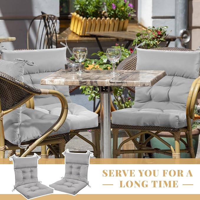 Sintuff 4 Pcs 44 x 21 x 4 Outdoor Chair Cushion Patio Chair Cushions Seat/Back Tufted Pillow with Ties Water Resistant Replacement Indoor Patio Furniture Outdoor Furniture (Solid Color,Light Gray)