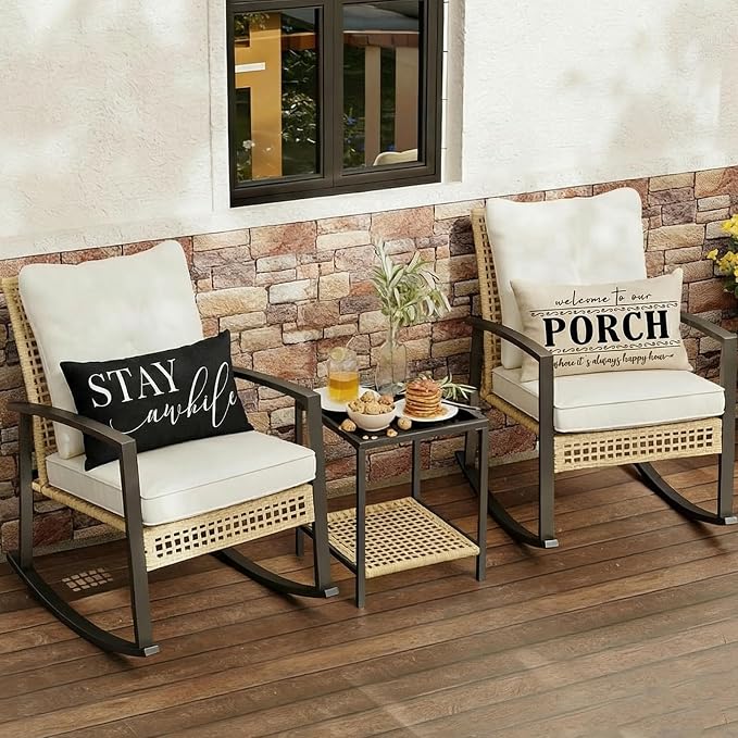 Front Porch Decor Pillows Outdoor Lumbar Pillow Covers Waterproof 12x20 | Set of 2, No Inserts, Minimalist Neutral Home Decor, Patio Pillows Outdoor Waterproof, Weather Resistant Outdoor Pillows