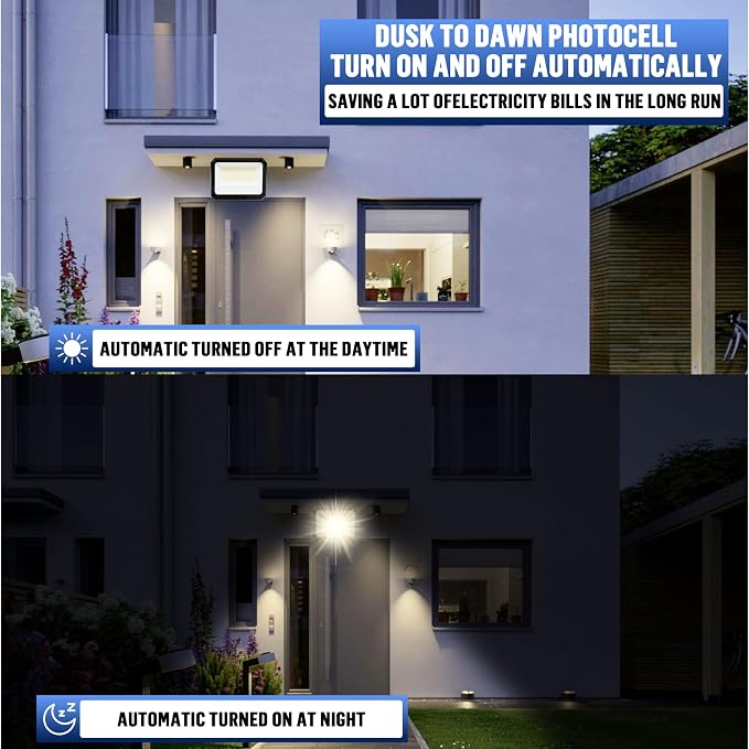 LED Flood Lights Outdoor 100/120/150W W and 3000/4000/5000K Adjustable 19500Lm,Dusk-to-Dawn Sensor o Dawn Flood Light for Yard, Garage, Garden,UL Listed,Includes Knuckle Mount