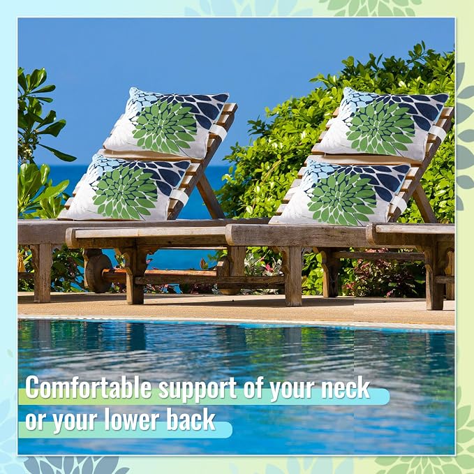 Juexica 2 Pack Chaise Lounge Pillow with Strap Outdoor Waterproof Beach Chair Neck Headrest Pillow Adjustable Elastic Band for Hammock Lumbar Recliner Pillows for Patio Pool Chair(Floral Style)