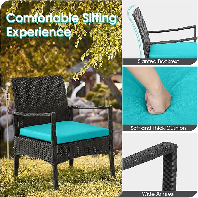 HAPPYGRILL 8 Pieces Patio Wicker Furniture Set PE Wicker Conversation Set, Rattan Sofa Chair with Cushions Tempered Glass Coffee Table, Outdoor Sectional Bistro Set for Poolside Backyard Lawn Garden