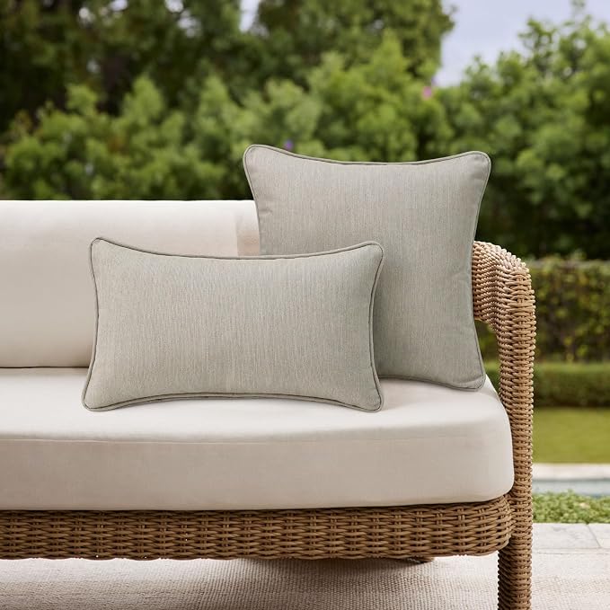Unimatta Sunbrella Decorative Outdoor Water Repellent Throw Pillows with Inserts, Set of 4, 20" x12" Pillows for Patio, Backyard, Bed, Couch, and Patio Furniture, Specrtum Pebble