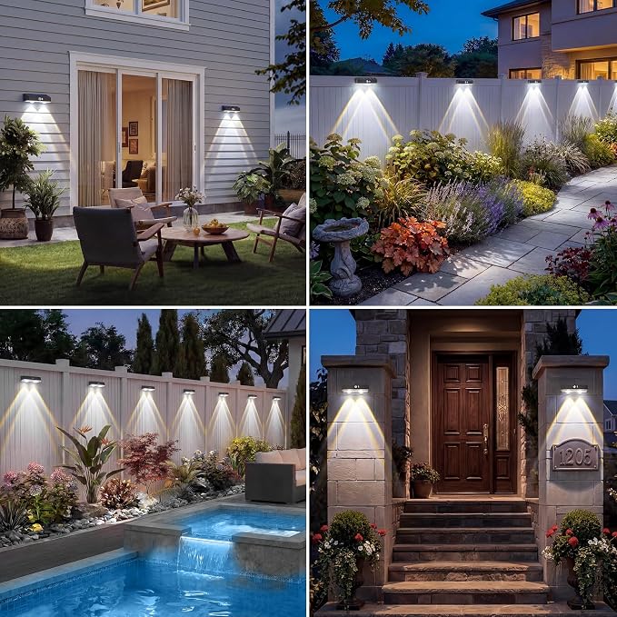 kolpop Solar Fence Lights Outdoor with Motion Sensor,Fence Lights Solar Powered,IP65 Waterproof,3 Modes LED Solar Lights for Patio,Backyard,Railing,Wall,Nighttime,Party,Pool,8 Pack,Cool White