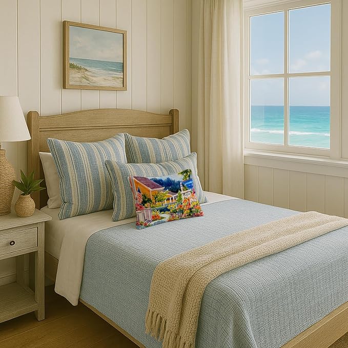 Caroline's Treasures 6032PW1216 Seaside Beach Cottage Canvas Fabric Decorative Pillow Machine Washable, Indoor Outdoor Decorative Pillow for Couch, Bed or Patio, 12HX16W
