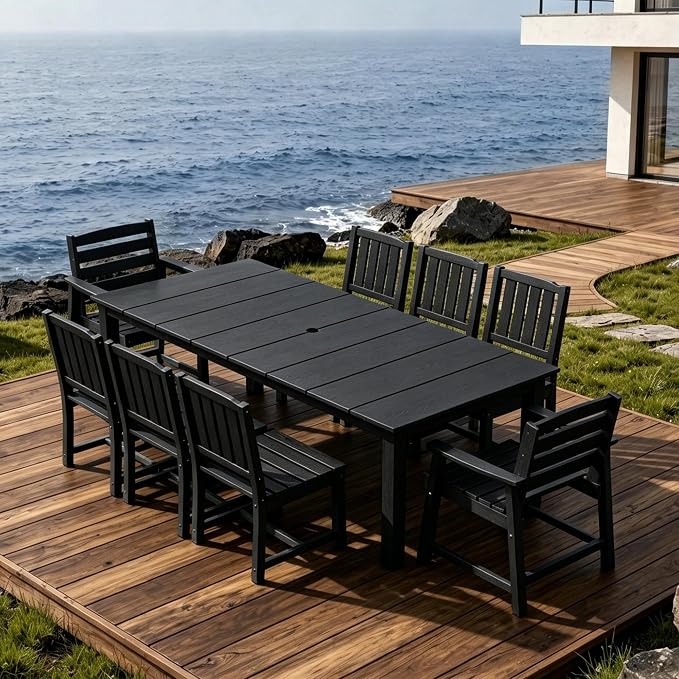 AreShark Patio Dining Chair Set of 2,All Weather HDPE Outdoor Dining Armchairs with Wide Seat and Backrest,Weatherproof Patio Chairs for Garden,Backyard,Deck,Black