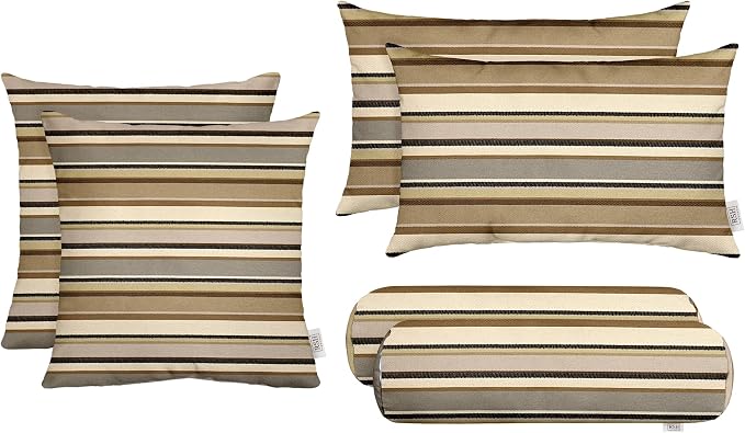 RSH DECOR: 6-Pack Pillow Set | Sunbrella Performance Fabric |Water & Fade-Resistant| 17" Square, 20"x12" Lumbar, 20"x6" Neck Roll | Outdoor Pillows for Patio | Made in USA (Sandestin Zone Eclipse)
