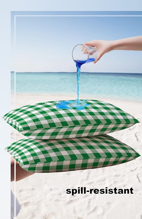 Outdoor Waterproof Throw Pillow Covers Set of 2 Green Buffalo Check Plaid Lumbar Pillowcases 20x12 Inches Farmhouse Style Patio Decorative Pillows Cushion Case Patio Pillows for Couch Bed Chair Garden