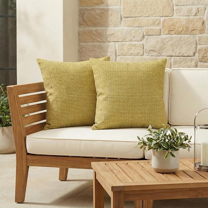 RSH DECOR Square Throw Pillows Set of 2, 20" x 20", All-Weather Outdoor Pillows Waterproof, Outdoor Pillow Covers, Pillow Covers for Couch, Future Patina, Made in USA