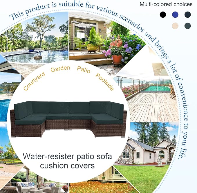 14Pcs Patio Cushion Covers, Furniture Cushion Slipcovers, 24.8"x24.8"x3.14" | Outdoor Cushion Slipcovers, Water Resistant Fabric, Zipper Design, Fits Patio Sectional Furniture