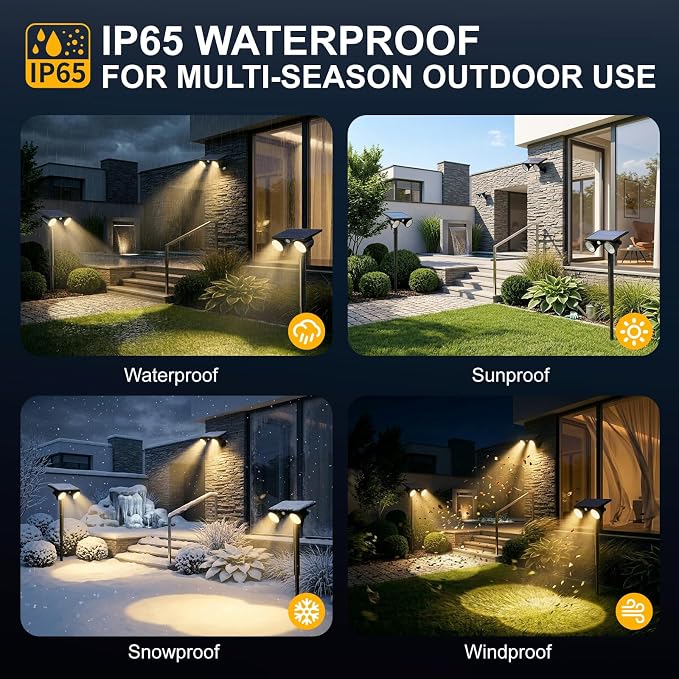 Solar Lights Outdoor Waterproof, Dual Heads Adjustable Solar Spot Lights Outdoor, 2-in-1 Motion Sensor Solar Powered Spotlight Landscape Lighting for Garden, Yard, Pathway- 4 Pack(Warm Light)
