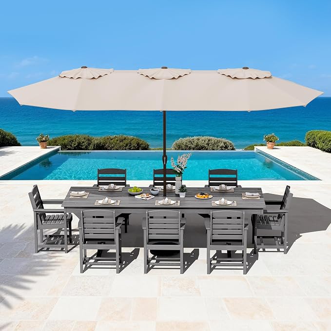 SERWALL Outdoor Dining Chairs Set of 4 with Arms, All-Weather HDPE Patio Chair with 19.7" Widened Seat, for Backyard, Garden, Gray