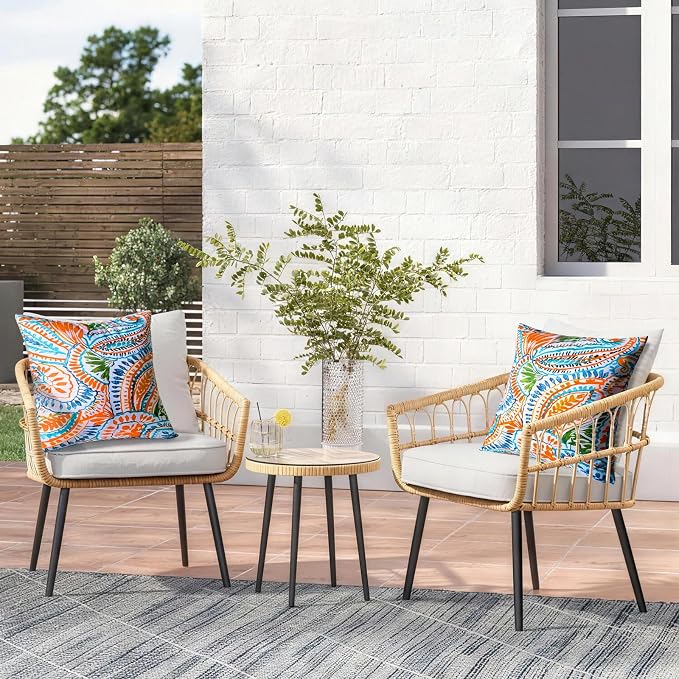 2 Pack Waterproof Outdoor Pillows, 18x18 Outdoor Throw Pillows | Patio Furniture Pillows, Fluffy Decorative Pillows, Waterproof &Fade Resistant, Removable & Washable, Paisley Multi Orange
