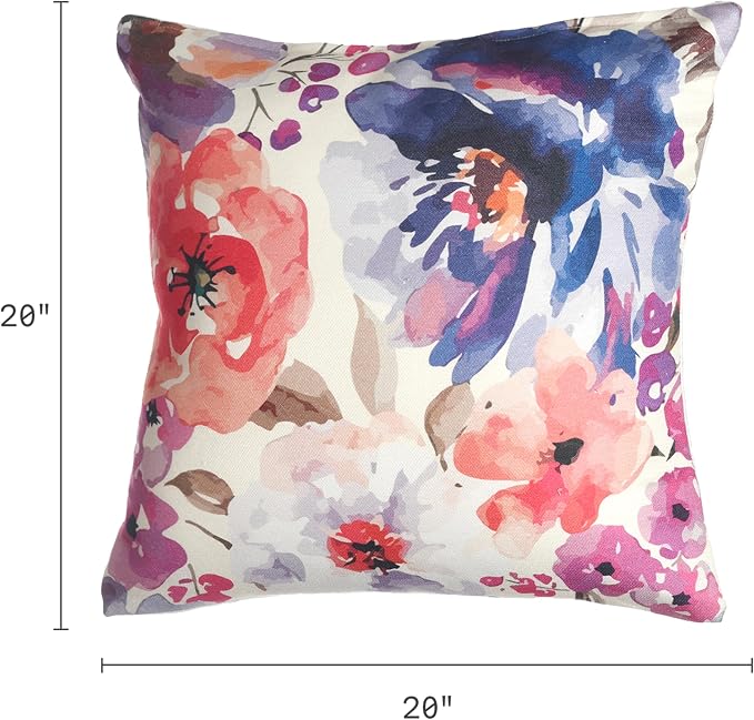 Fab Habitat Indoor/Outdoor Throw Pillow Made from Recycled Polyester Yarn - Stain Resistant, Machine Washable, Insert Included - Floral - Patio, Deck, Living Room - Watercolor Garden Multi (20" x 20")