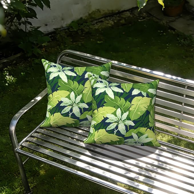 Outdoor Pillows with Insert 18x18 Inch, Waterproof Throw Pillow for Patio Furniture, Decorative Back Cushion for Garden Home Sofa Office Chair, Set of 2, Jungle Leaves