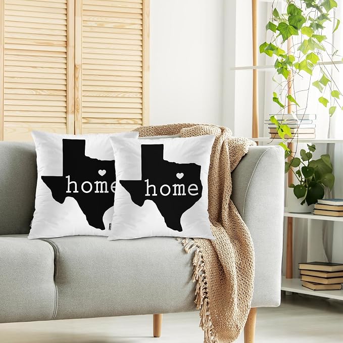 Swono Texas Map Decorative Throw Pillow Case 18" X 18", Home State of Texas Love Heart Standard Pillow Covers Set of 2 Throw Pillowcase Cushion Covers for Couch Chair Bedroom Sofa Car Seats, Black