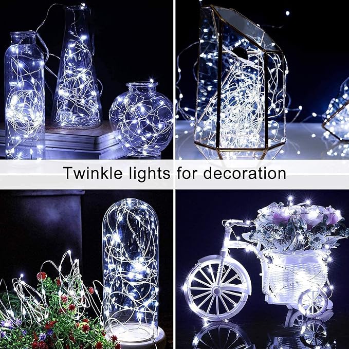 JMEXSUSS 4 Pack Solar Fairy Lights, 33ft 100LED Solar String Lights, White | Christmas Lights Outdoor Waterproof, 8 Modes Copper Wire Twinkle Lights for Outside Garden Yard Tree Wedding Decorations