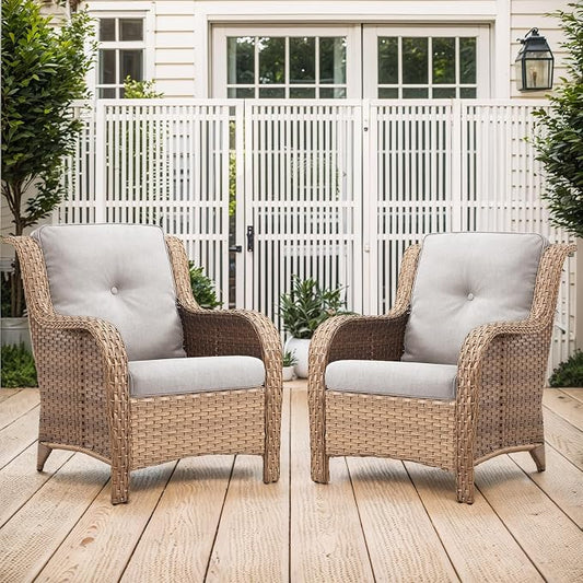 Belord Patio Chairs Set of 2-300 LBS Weight Capacity Outdoor Wicker Chairs with High Backrest Removable Cushion, All Weather Outdoor Seating Rattan Dining Chairs for Porch Balcony Backyard Yellow