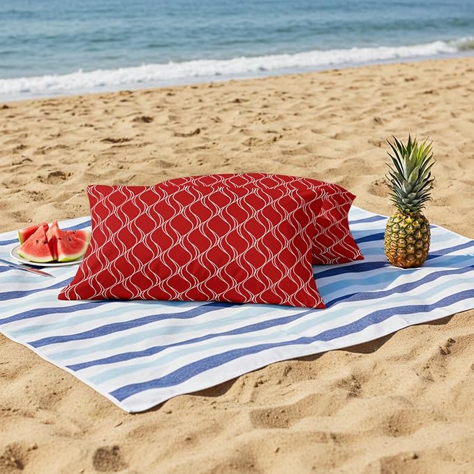Red White Stripes Outdoor Pillow Covers 20x12 Inch Lumbar Pillow Covers Set of 2 Waterproof Decorative Throw Pillow Cases Simple Geometric Modern Monochrome Cushion Covers for Patio Furniture Garden