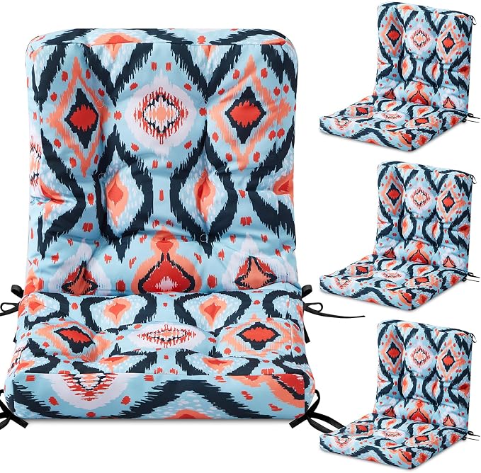 Hoteam 4 Set Outdoor Patio Chair Cushions 20 x 42 in Deep Seat Waterproof Patio Cushions Set for Furniture Replacement Removable Seat and Back (Ethnic Style)